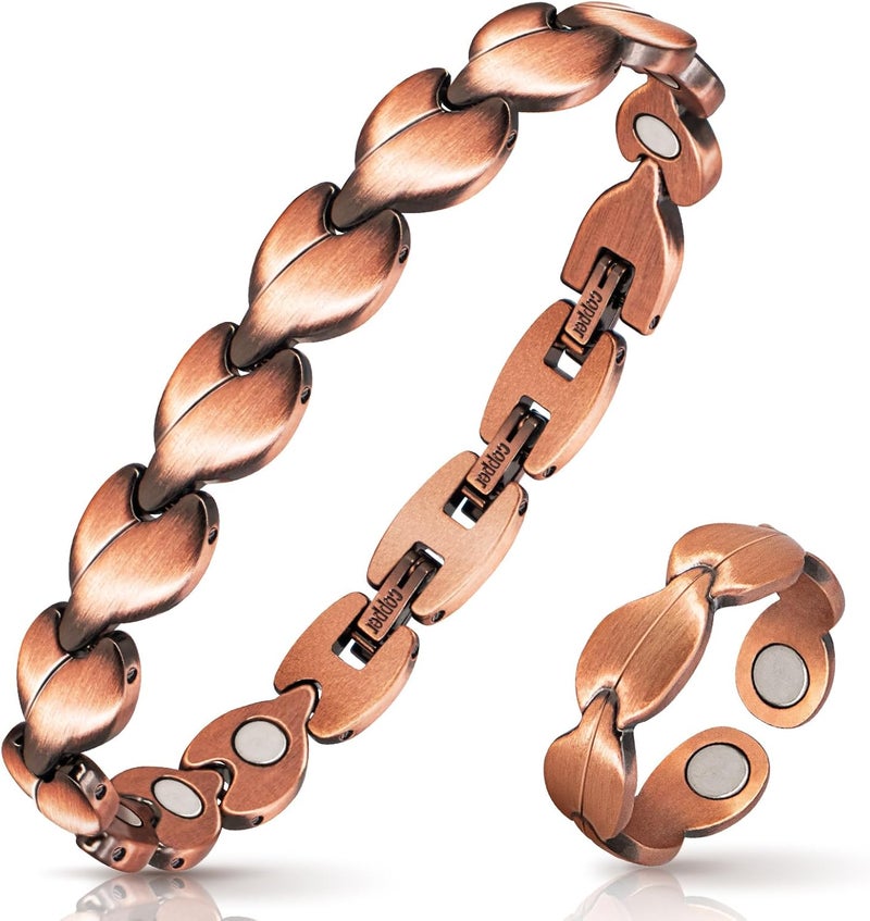 Mahnco Copper Bracelets for Women Lymph Detox Magnetic Bracelets, 100% Solid Pure Copper Bracelet with 3500 Gauss Magnets & Lymphatic Drainage Ring with Adjustment Tool - Image 1